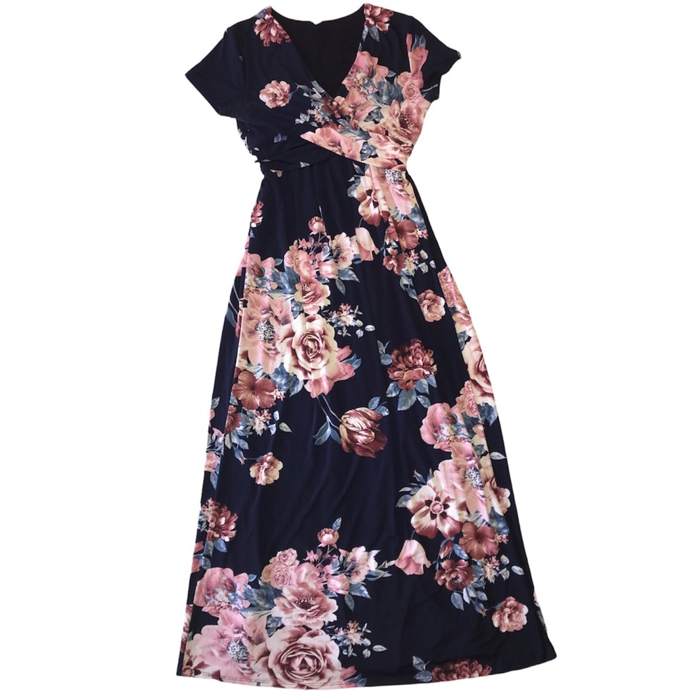 Pinkblush Maternity Navy Blue Floral Maxi Dress Size Medium